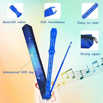 8 Holes Soprano Recorder with Cleaning Rod and Bag, Professional German Style C Key Recorder for Kids Beginners Students(Blue)
