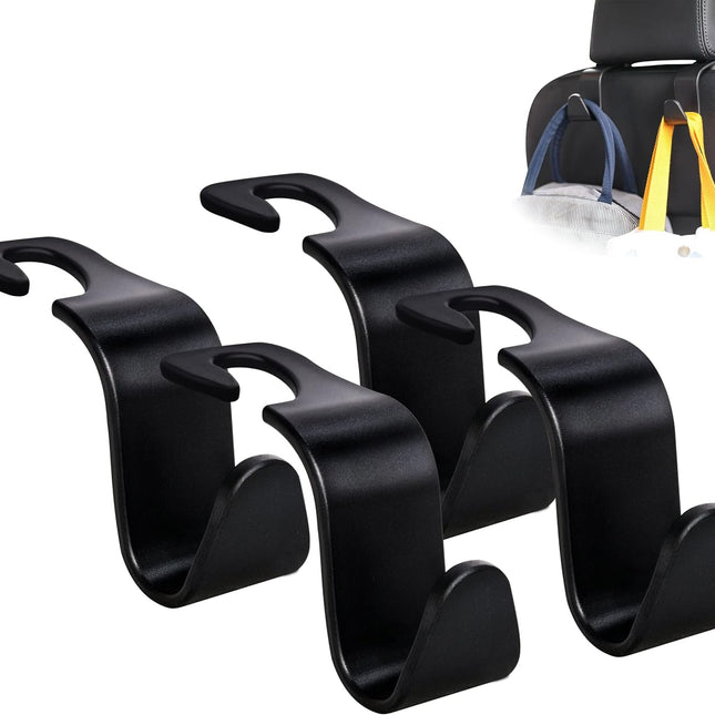 4-Pack Black 360° Rotating Car Headrest Hooks