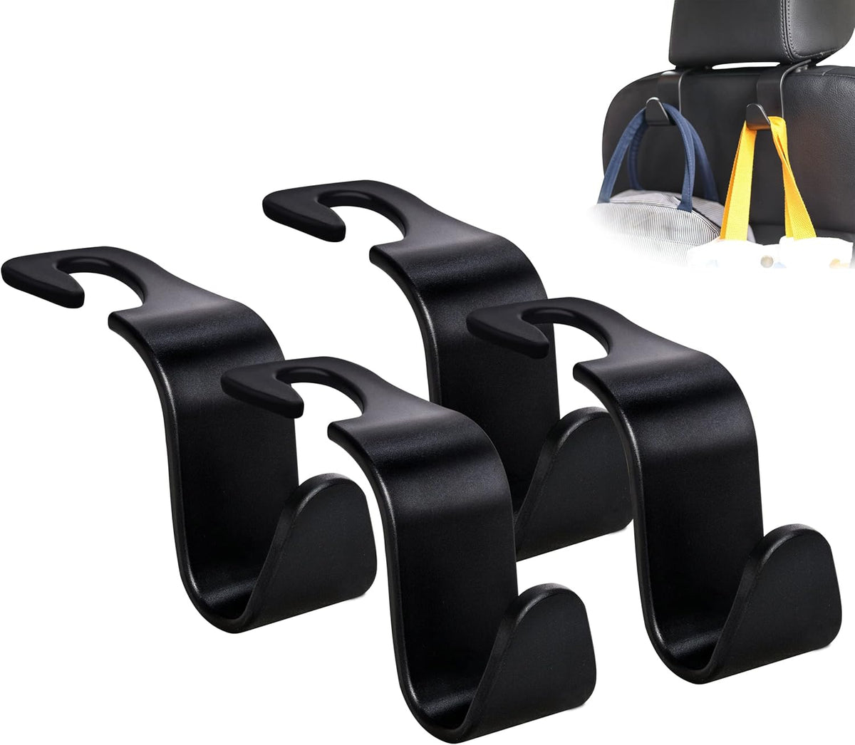Car Seat Headrest Hook 4 Pack Hanger Storage Organizer Universal for Handbag Purse Coat fit Universal Vehicle Car Black