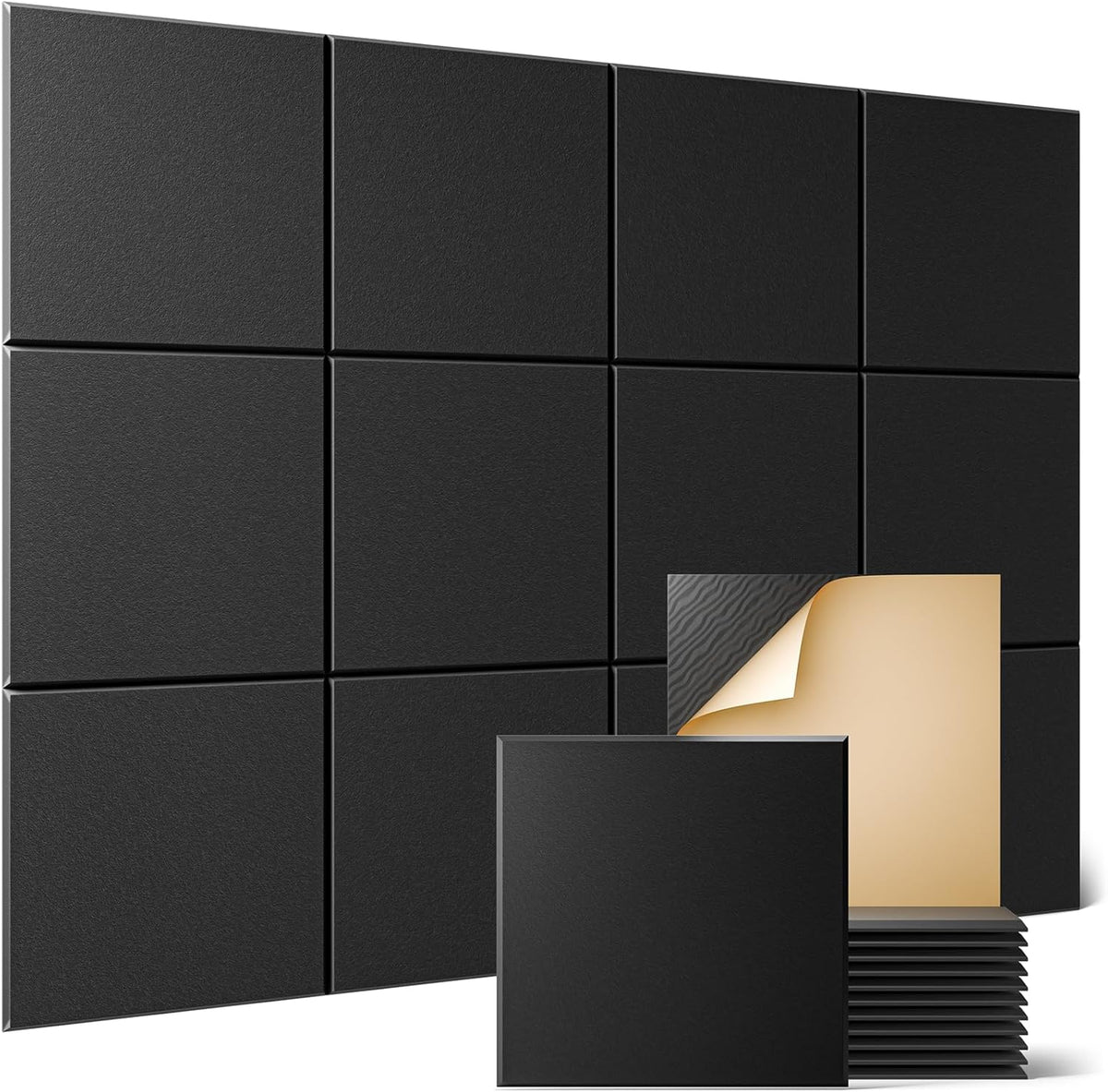 12 Pack Acoustic Wall Panels with Self-Adhesive, 12" X 12" X 0.4" Sound Proof Foam Panels, Decorative Soundproof Wall