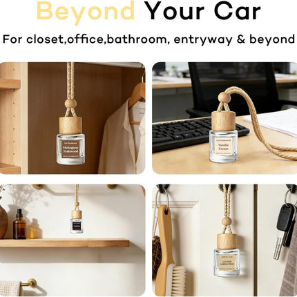 C Classy Car Air Freshener Hanging 2 Pack, Mahogany Teakwood Essential Oil Diffuser for Cars, Cute Glass Bottle Car Accessories for Women & Men Gift, Long-Lasting Fragrance, Made in USA