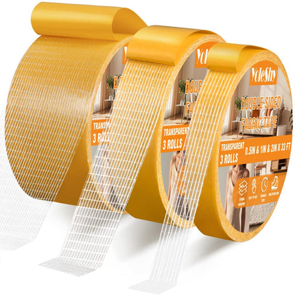 YoleShy Double Sided Fabric Tape Heavy Duty 3 Rolls Strong Adhesive Hem Tape No Sewing No Ironing Fabric and Carpet Tape for Clothes Curtains Rugs Removable No Residue