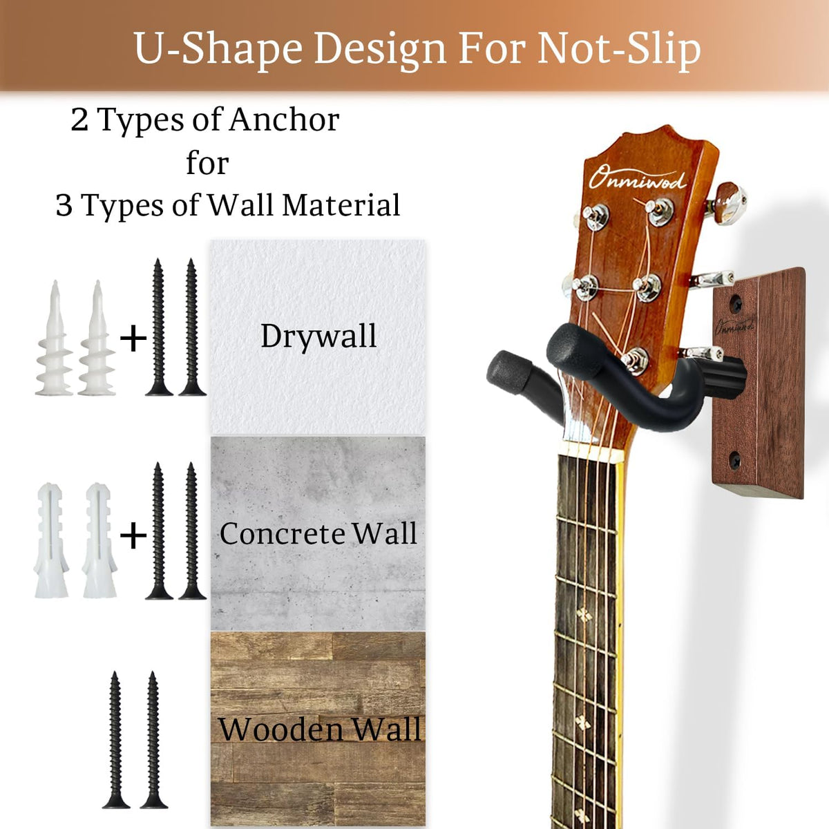 Guitar Wall Mount, Acacia Hardwood Guitar Hanger, U-Shaped Guitar Wall Hanger Mount, Guitar Holder Hook - photo 3