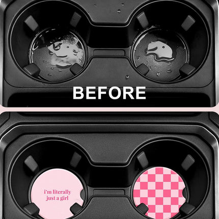Swooflia Car Coasters for Women - Checkered Ceramic Car Cupholder Coaster Cool Absorbent Mat Coaster with Cork Base 2 Pack Automotive Cup Holder Accessories New Driver Gifts for Decor