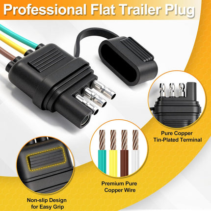 4 Pin Trailer Connector (2 Pack), 25 Inch 16 AWG 4 Way Male Trailer Light Plug with Dust Cover, Trailer Side Replacement Connector 4 Wire Pure Copper Trailer Wiring Harness Extension
