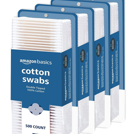 Amazon Basics Double-Tipped Cotton Swabs for Personal Hygiene and Baby Care, 2000 Count, 4-Pack of 500 Count