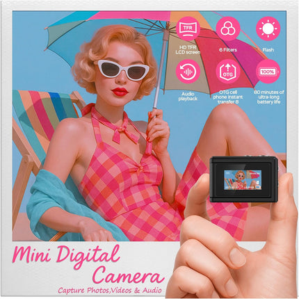 Mini Camera 1080P HD Video Recorder – Keychain Digital Camcorder with 64GB Card, 0.96" HD Display, Long Battery Life, Ultra-Portable Tiny Camera for Travel/Vlog/Night Shots, Ideal Gift, Black