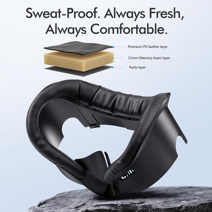 Face Pad for Meta Quest 3 Facial Interface for Oculus Quest 3 Accessories Sweet-Proof PU Leather Foam Cushion Face Cover Replacement Black