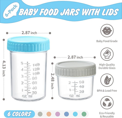 6 Pack Glass Baby Food Storage Containers - 4 & 8 oz Baby Food Jars - photo 2