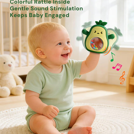 Baby Teething Toys, Easy Hold Stay-On Silicone Hand Mitten Teether with Rattle, Sensory Teething Relief for 3–6 and 6–12 Month Babies