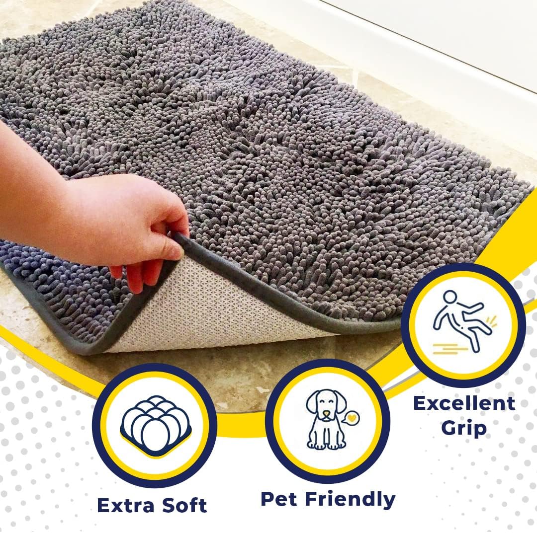 Super Absorbent Indoor Microfiber Door Mat, Grey 30" x 19" - photo 2