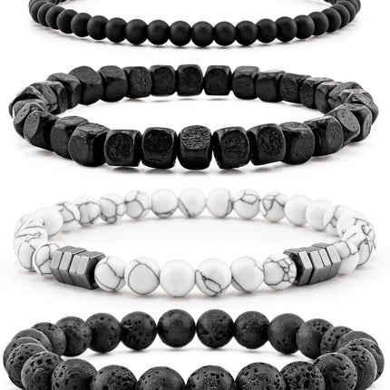 Men’s Hematite Bracelet Set Boho Multi - Tiger Eye/Matte Agate/Lava Rock Gifts for Birthday/Anniversary/Christmas