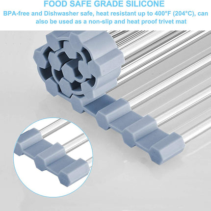 Escurridor enrollable para platos, escurridor sobre el fregadero, escurridor enrollable de cocina, tapete plegable de acero inoxidable para fregadero, 17.5x11.8