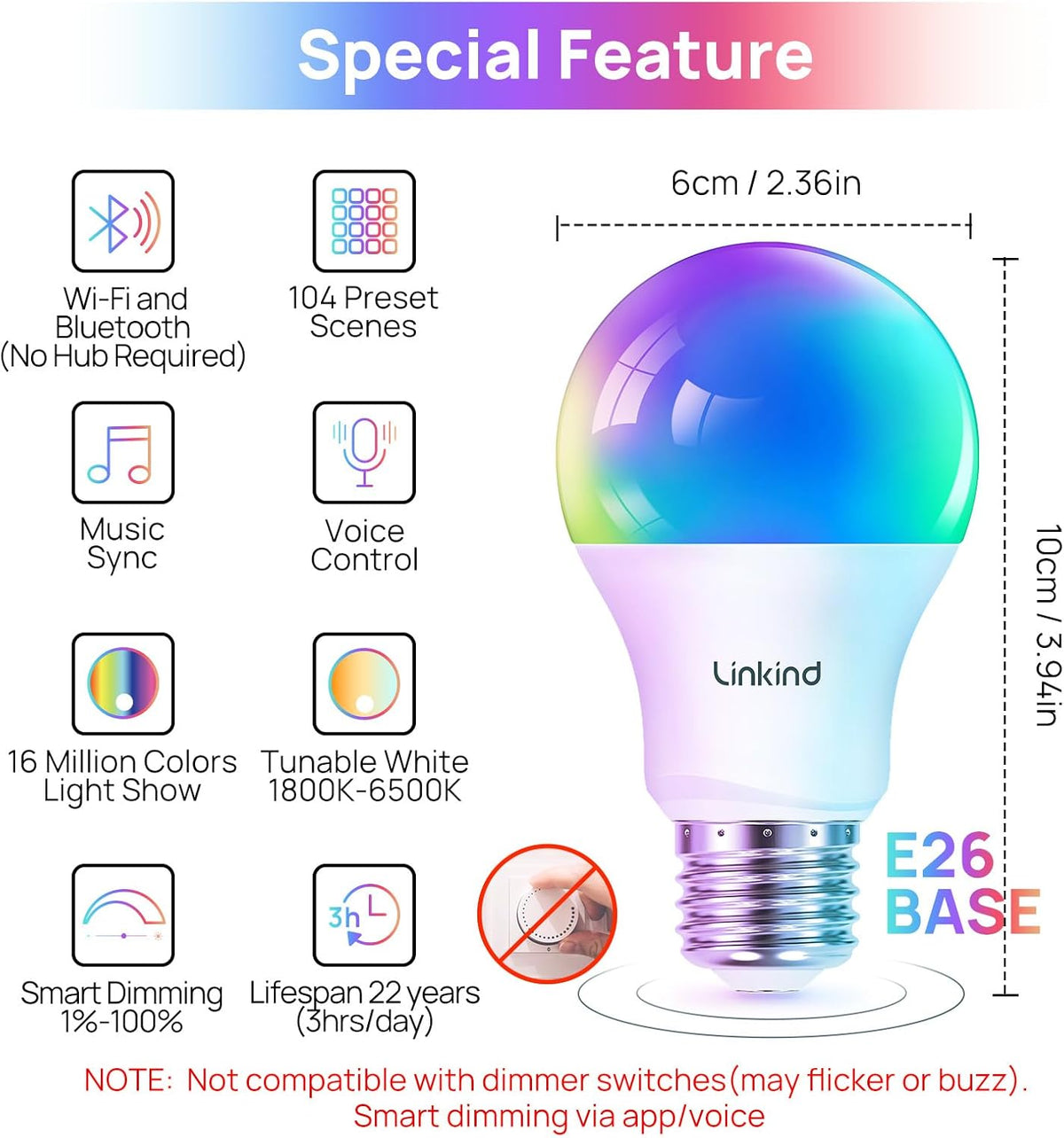 Smart Color Changing LED Light Bulbs, A19 E26, 4-Pack - photo 2