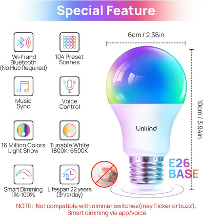 Smart Color Changing LED Light Bulbs, A19 E26, 4-Pack - photo 2