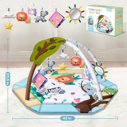 Baby Gym Play Mat, 8-in-1 Tummy Time Mat & Ball Pit with 6 Toys, Washable Baby Activity Play Mat for Visual, Hearing, Sensory, Motor Development, Baby Toys Gift for Toddler Infant 0-3-6-9-12 Month