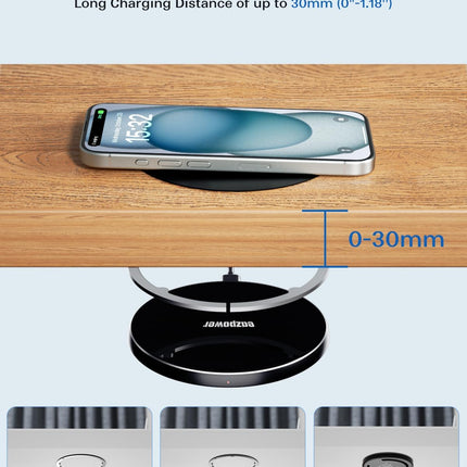 Eazpower Invisible Wireless Charger, 0-30mm Under Desk Wireless Charger, Dual Uses On or Hidden Under Table Charging Pad for Nightstand for iPhone 17/17 Pro/17 Pro Max/17 Air/16/15/14/Samsung Phone