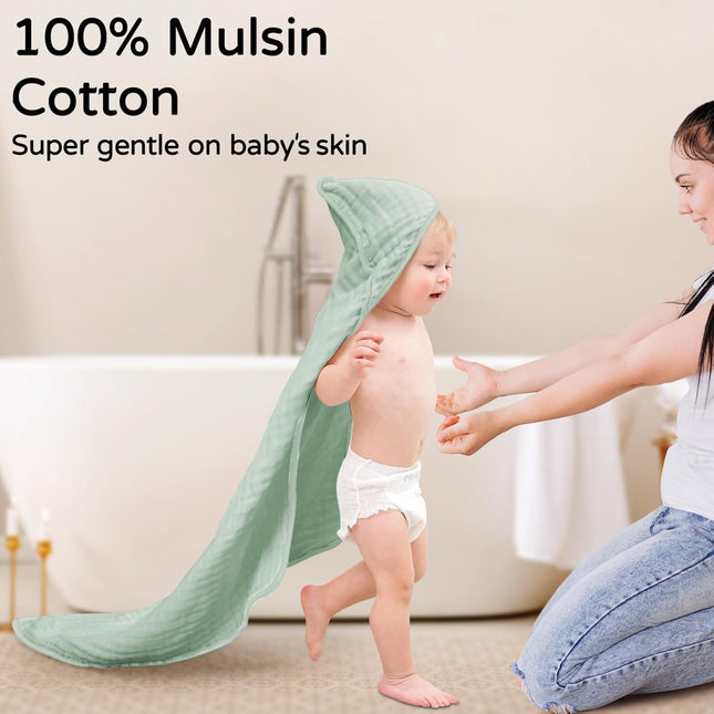 Hooded Baby Towels for Newborn 2 Pack 100% Muslin Organic Cotton Baby Bath Towel with Hood for Babies - photo 2