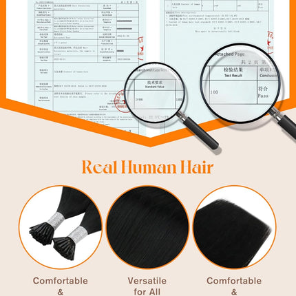 Sunny Hair 22 Inch Itip Human Hair Extensions, Black, Easy to Maintain Remy I Tip Hair, for Women with Thick Hair Seeking Length Without Bulk, Stays Secure for Parties and Weddings, 50g