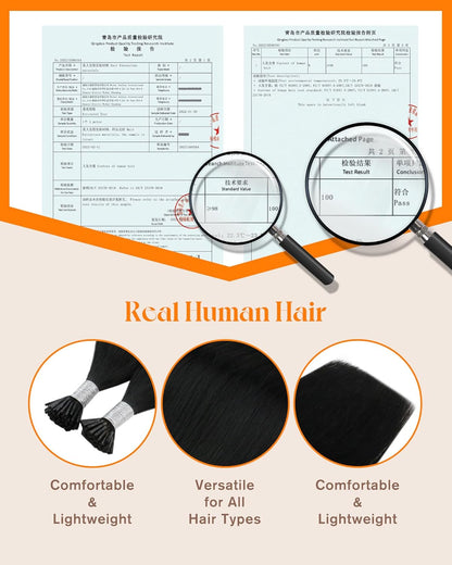 22 Inch Itip Human Hair Extensions, Black, Easy to Maintain Remy I Tip Hair, for Women with Thick Hair - photo 3
