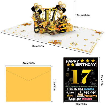 Joycard 17th Birthday Card for Girl Boy, 3D Pop Up Happy Birthday Gift for Daughter Son, Funny 17 Year Old Birthday Decorations for Grandson Granddaughter, Back in 2009 Laser Gold Retro Theme