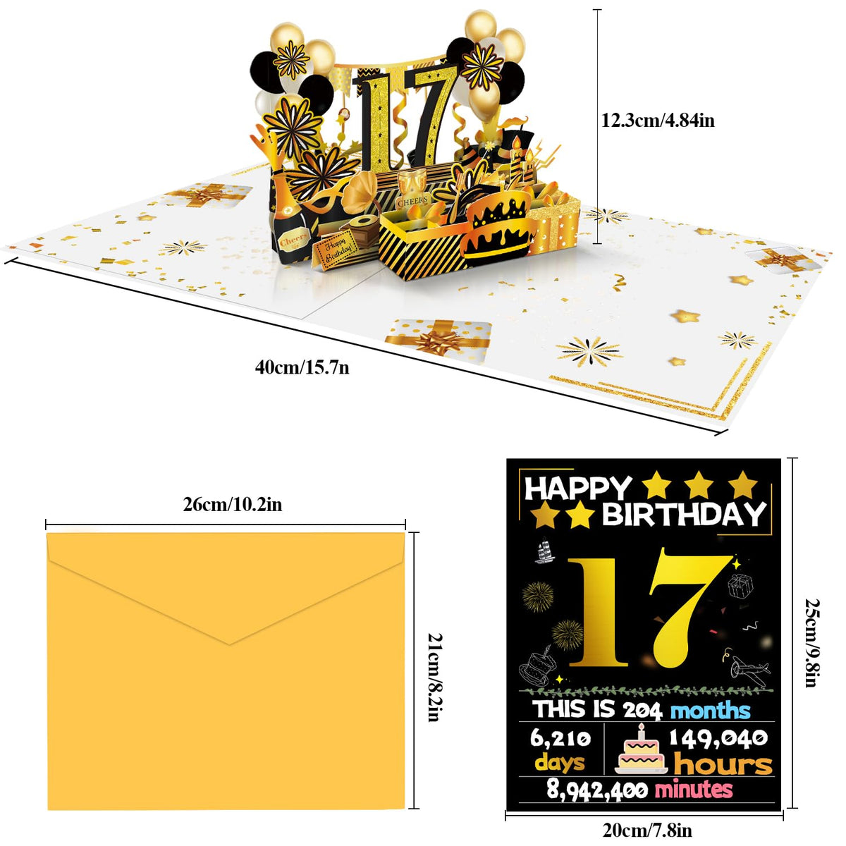 17th Birthday 3D Pop-Up Greeting Card, Back in 2009 Gold Retro Theme - photo 3