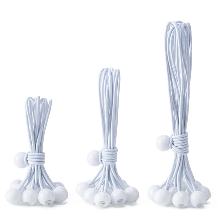 Paquete de 30 cuerdas elásticas con bola, cuerdas bungie resistentes (6", negro/blanco)