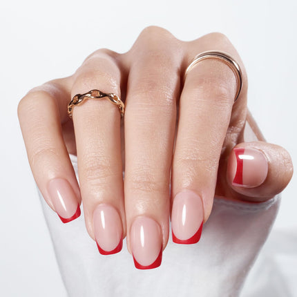 French Tip Press on Nails Short Square, Pink White Fake Nails