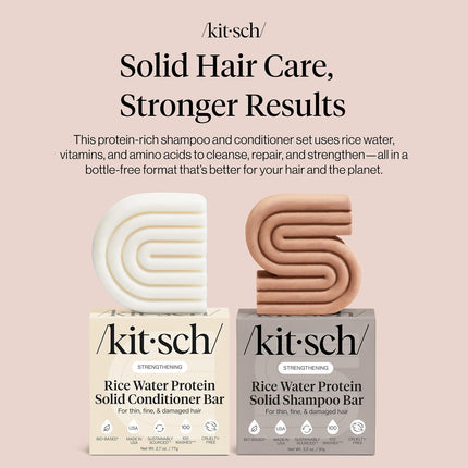 Kitsch Rice Water Shampoo & Conditioner Set – Solid Shampoo & Conditioner Bar with Protein for Hair Growth, Strengthening Hair & Damage Repair – Paraben, Sulfate & Silicone Free – 2 Pack