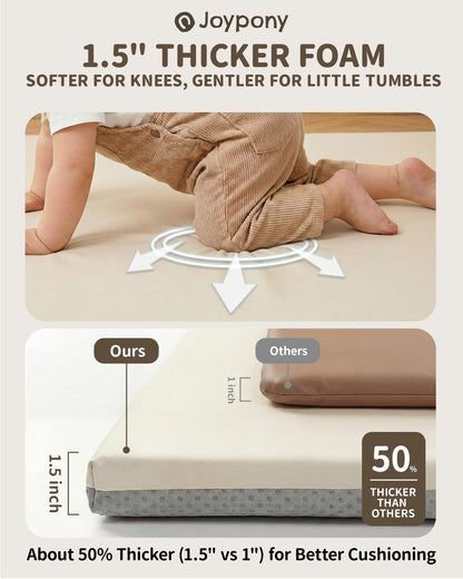 Baby Play Mat for Floor 47x47, 1.5” Thick Vegan Leather Crawling Mat with Removable Cover, Waterproof - photo 2
