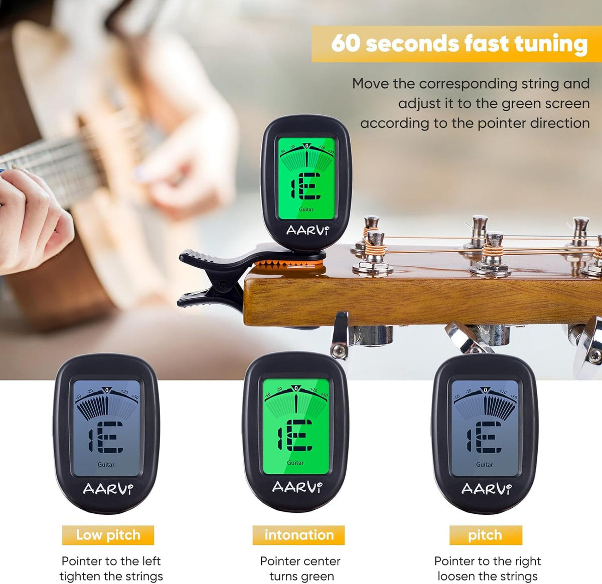Clip On Guitar Tuner for All Instruments with LCD Display and 4 Guitar Picks - photo 4