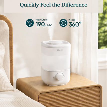 Top Fill Humidifiers for Bedroom, 2.5L Tank for Large Room, 25dB