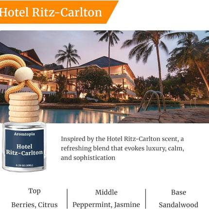 Car Air Fresheners, Hanging Car Fragrance Diffuser, Aromtopia Elegant Hotel-Inspired Scent, Car Odor Eliminator, Long-Lasting, Car Accessories Gift for Women & Men Gift (Hotel Ritz-Carlton), Pack of 2