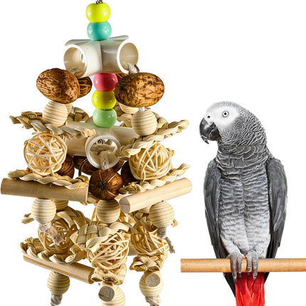 Natural Wooden Parrot Toy - Safe Bird Chewing Toy for Parakeets, Cockatiels, Conures, and Small to Medium Parrots