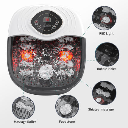 Foot Spa Bath Massager with Heat, Red Light & Oxygen Bubbles,Shiatsu Rollers Epsom Salt Temperature Control, Relieves Stress and Feet Pain - Home Pedicure Soaking Tub Gift for Women/Men