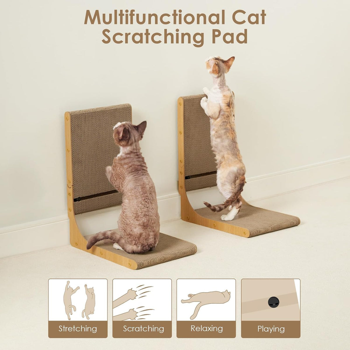 2-Pack Large L-Shaped Cardboard Cat Scratcher with Ball Toy - photo 5