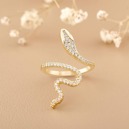 18K Snake Jewelry Rhinestone Snake Ring for Women - photo 3
