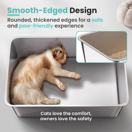 Stainless Steel Cat Litter Box, 17.7"x13.8"x6", Large