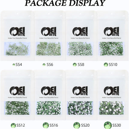 Light Green Flatback Rhinestones, Glass Rhinestones for Nail Art and Craft, Glue Fix, Loose Crystal Gemstones(Lt.Green, SS8, 1440pcs, 2.3-2.5mm)