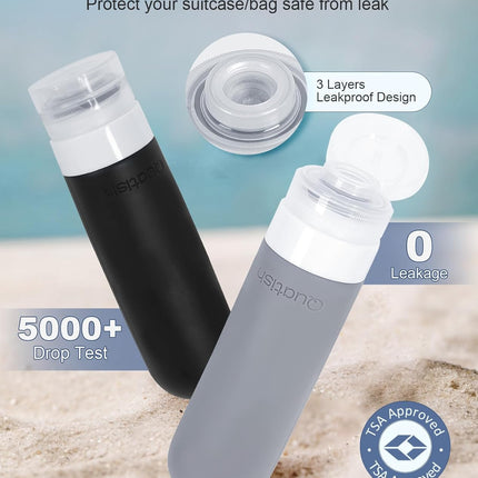 20 Pack Travel Bottles for Toiletries, Original Patented, TSA Approved Travel Size Containers, Leak Proof Silicone Shampoo and Conditioner Bottles Women & Men, Airplane Cruise Essentials, Black