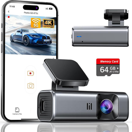 galphi 4K Dash Cam Front, Built-in 5G WiFi, 64GB Card Included, Dash Camera for Cars, Mini Dashcam with Super Night Vision, Loop Recording, G-Sensor, 24 Hours Parking Monitor, Support 256GB Max