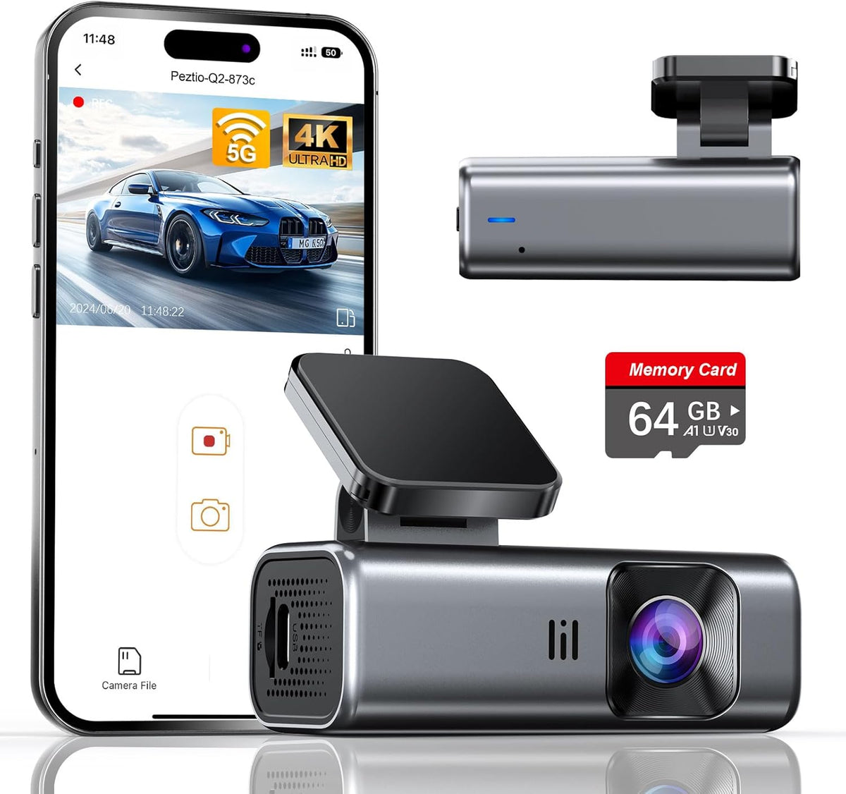 4K Front Dash Cam with Built-in 5G WiFi and 64GB Card