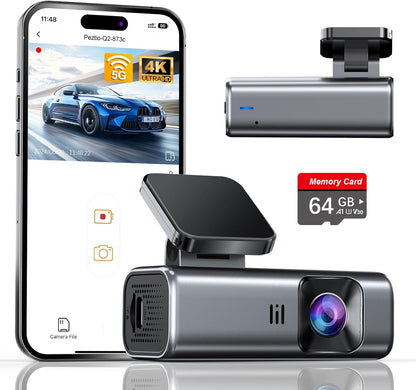 4K Front Dash Cam with Built-in 5G WiFi and 64GB Card