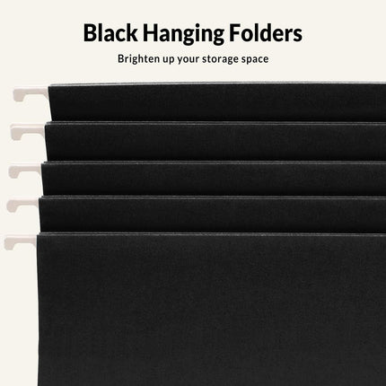 SUNEE 25 Pack Hanging File Folders, Black Folders, Hanging File Folders Letter Size with 1/5-cut Tabs, Stay Organized for Your Home and Office Bulk File and Documents