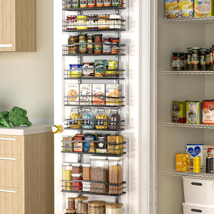 White 9-Tier Over The Door Pantry Organizer, Pantry Organization And Storage, Metal Hanging Spice Rack Shelves Door, Home & Kitchen Essentials, Laundry Room Bathroom Organization