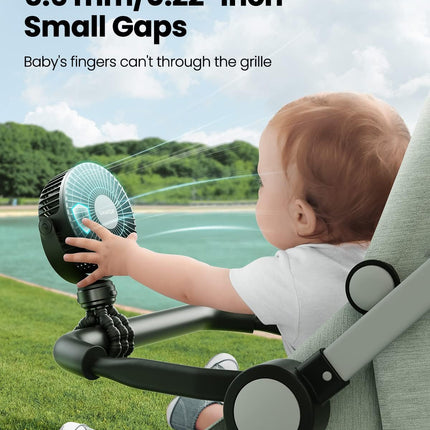 Mini Portable Stroller Fan with Clip-On Tripod, Rechargeable 3-Speed, Black