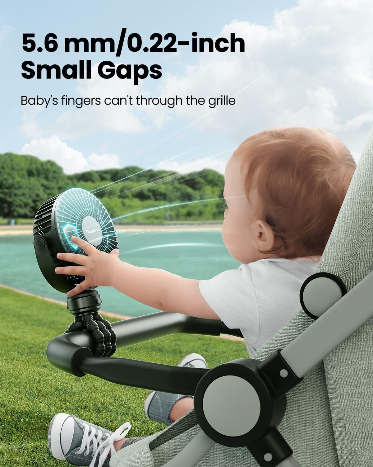 Mini Portable Stroller Fan with Clip-On Tripod, Rechargeable 3-Speed, Black - photo 2