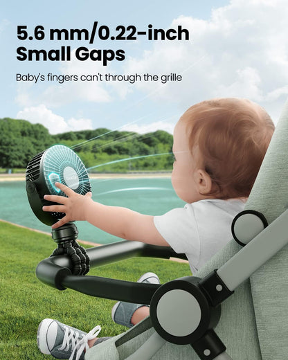 Mini Portable Stroller Fan with Clip-On Tripod, Rechargeable 3-Speed, Black - photo 2