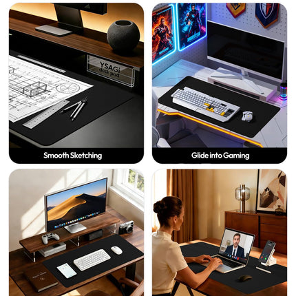Amazon.com : YSAGi Leather Office Desk Pad Protector, Large Mouse Pad, Non-Slip, PU Leather, Laptop Desk Blotter, Waterproof Writing Pad for Office and Home, Black, 23.6" x 13.8" : Office Products