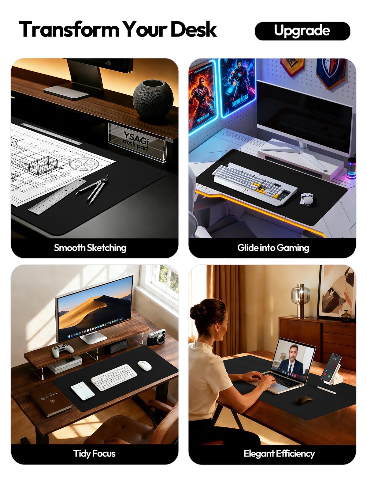 Black PU Leather Desk Pad Protector, 23.6 x 13.8 in. - photo 5